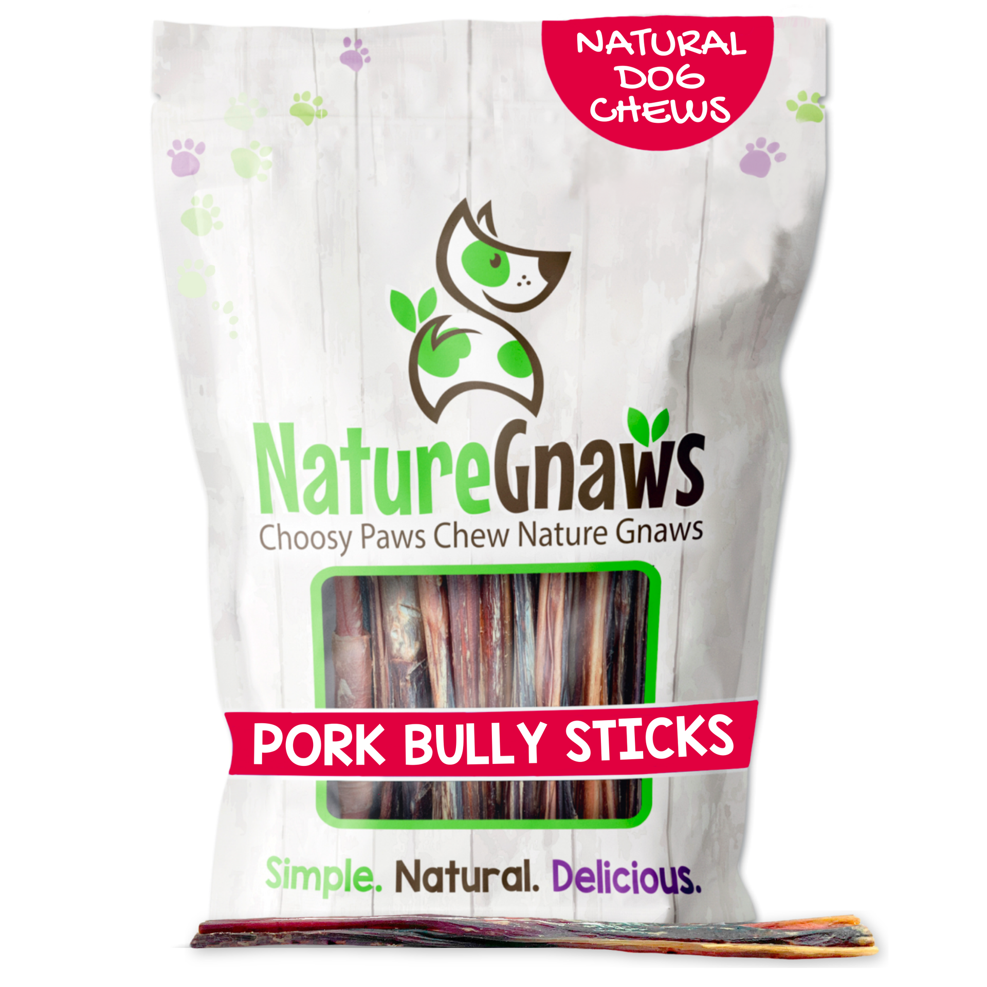 6 Pork Bully Sticks Natural Dog Chew Treats Nature Gnaws NatureGnaws