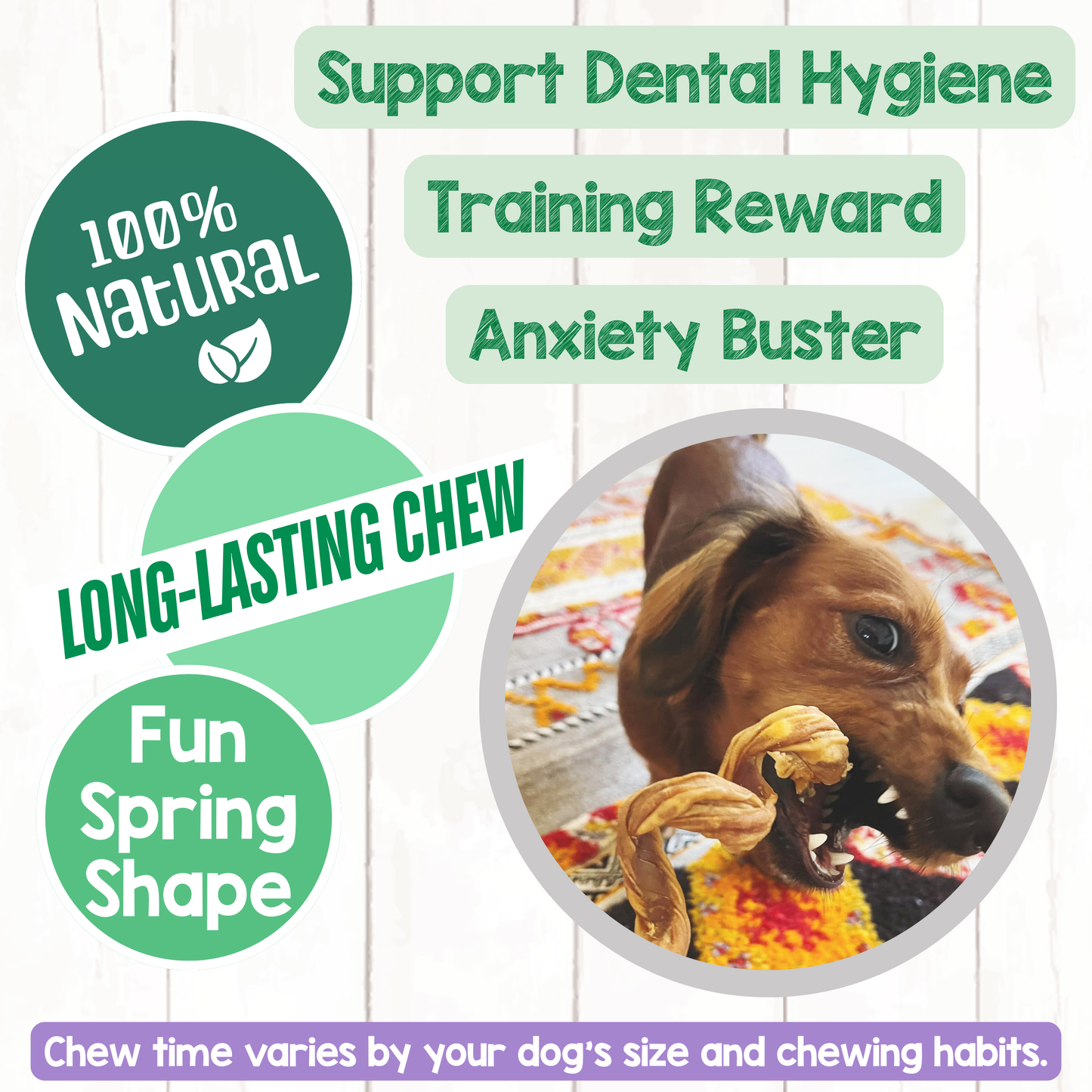 Bully Stick Springs 7-8" Natural Long-Lasting Dental Dog Chews