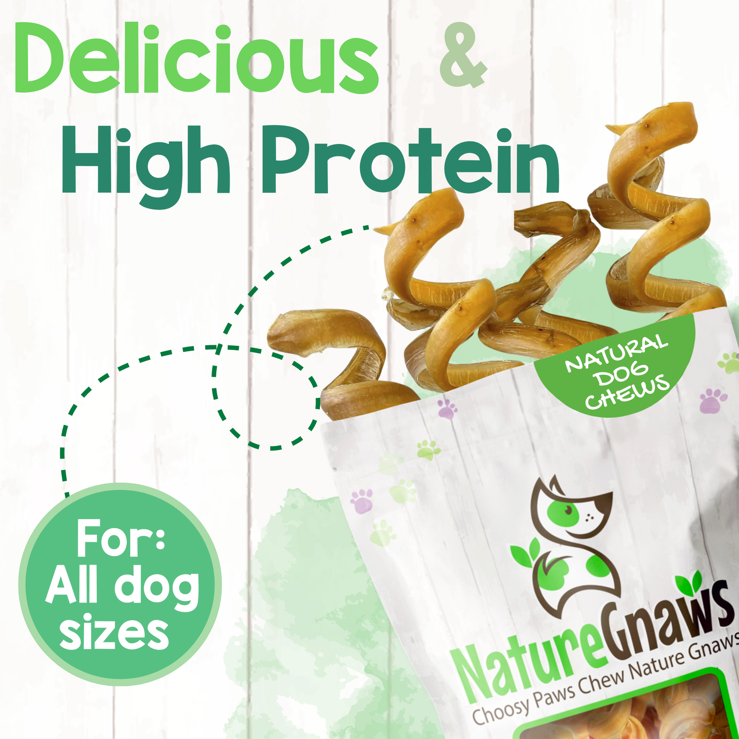 Bully Stick Springs 7-8" Natural Long-Lasting Dental Dog Chews