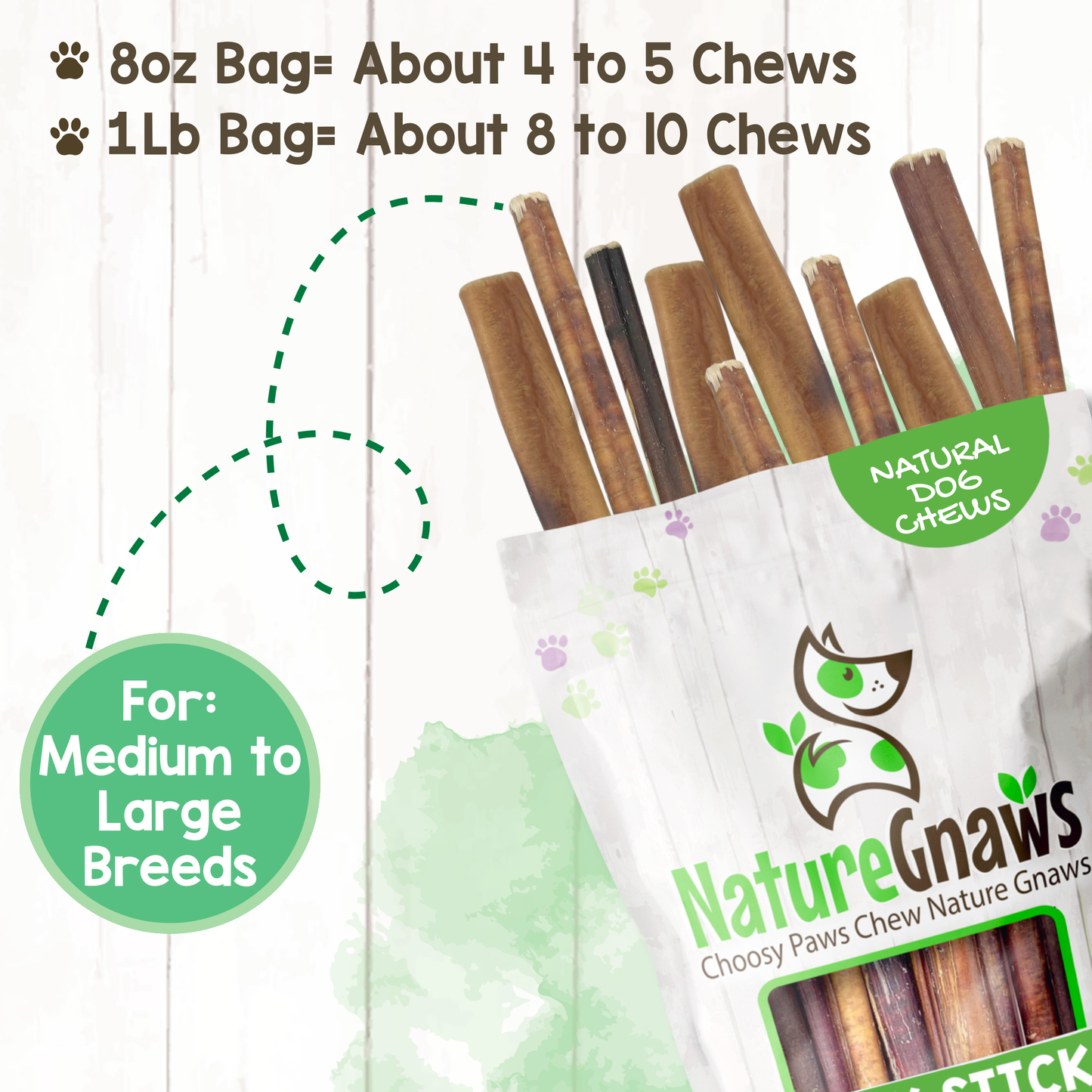 Mixed Thickness Bully Sticks 11-12" Long Lasting Dental Chews