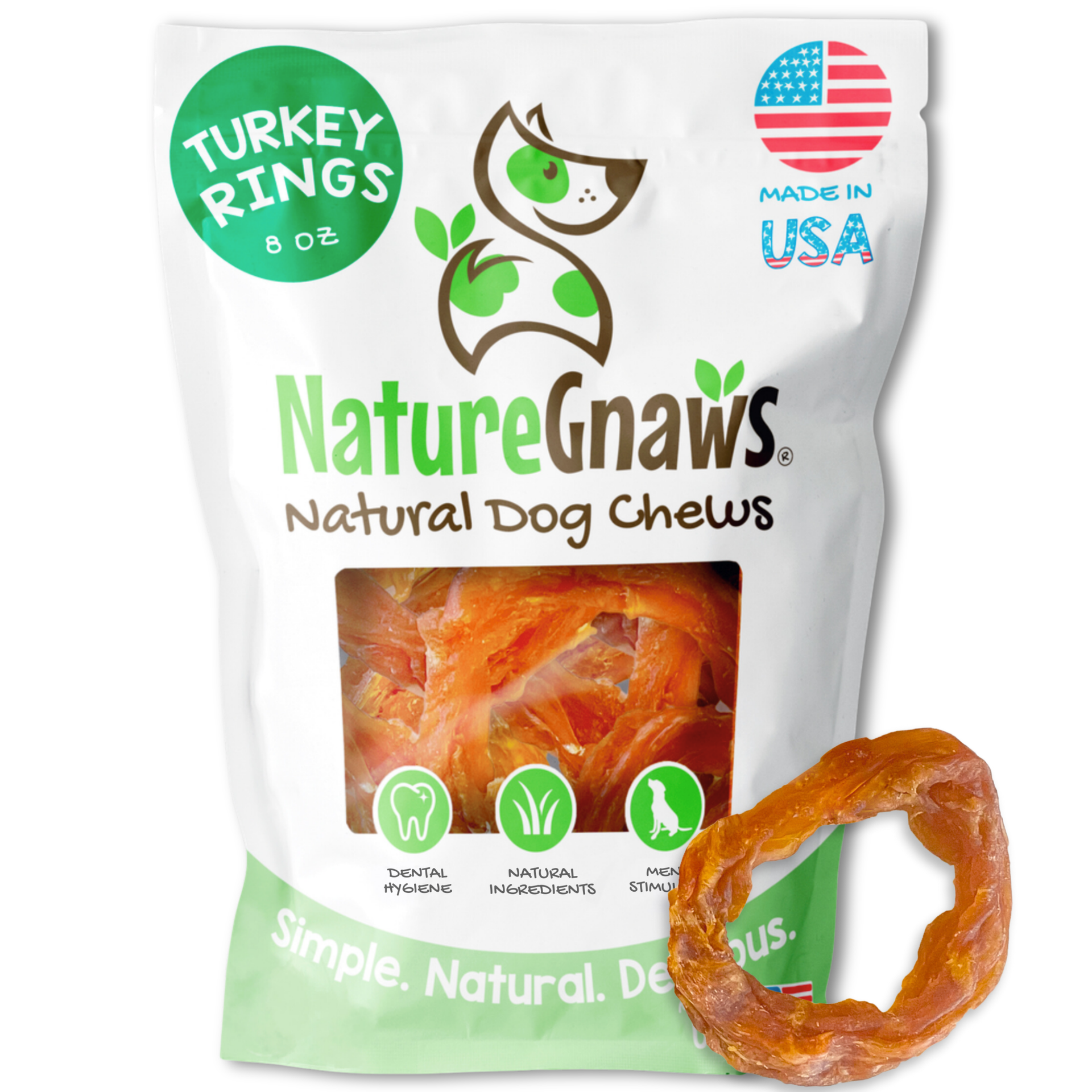 BATUGUN 成犬用　　1kg ×3 USA Turkey Rings (8oz) | Natural Dog Chew Treats | Nature Gnaws