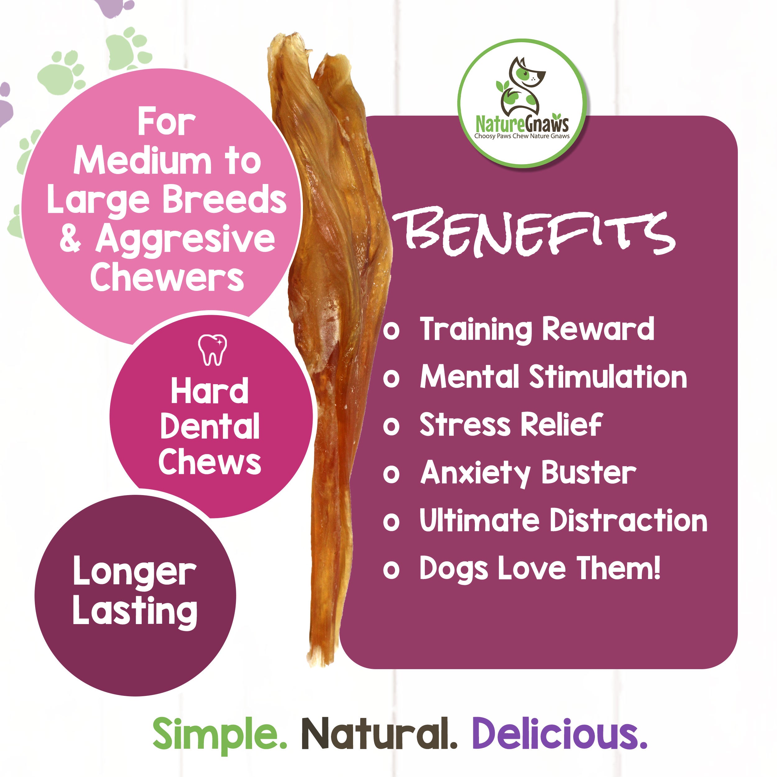 Nature Gnaws USA Turkey Tendons For Dogs - Natural Chew Treats, Dental Health, 1 Stick