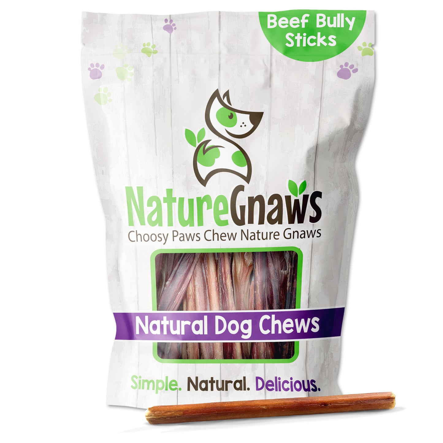 small bully sticks 6" front of bag with bully stick in front